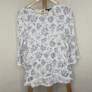 Blue & White Floral Papermoon Blouse Women’s Small